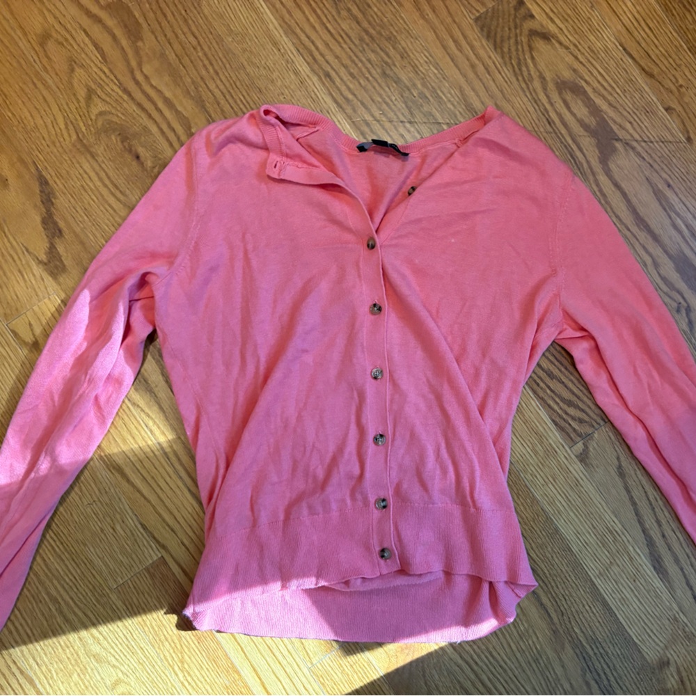 Ann Taylor Coral Button-Up Sweater